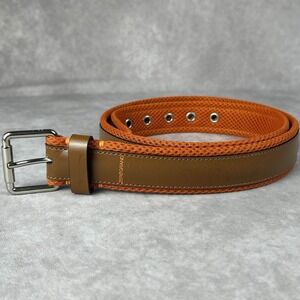 Cole Haan Zerogrand 35 MM Mens Cushioned Tan Leather Orange Mesh Belt SIZE 36-38